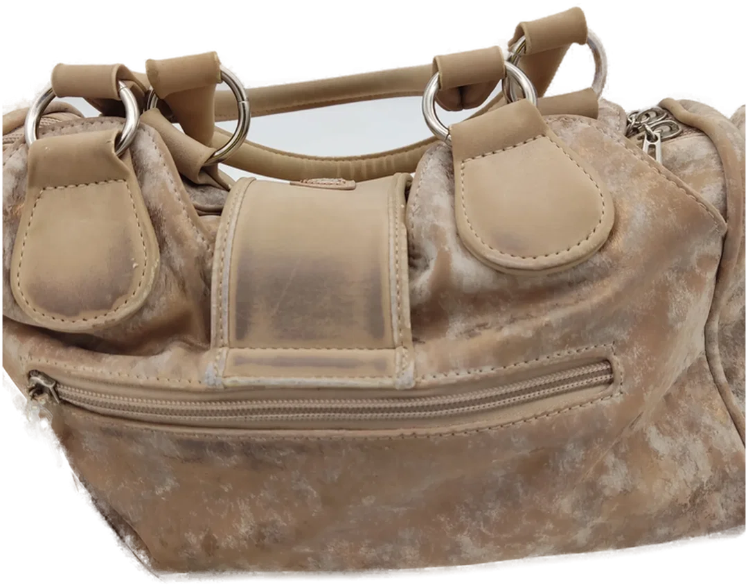 Tasche "Riecker", beige/hellbraun gemustert, mit Außentaschen, Griffen und Riemen, Größe ca. 38 x 19 x 16 cm – Bild 6