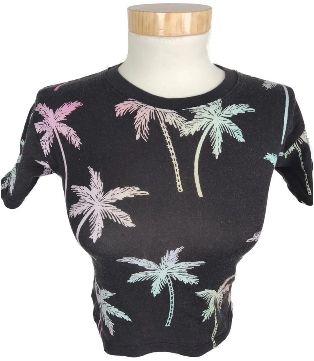 T-Shirt, kurzarm mit Rundhalsausschnitt, schwarz mit Aufdruck, Größe 34 (geschätzt) - Bild 1