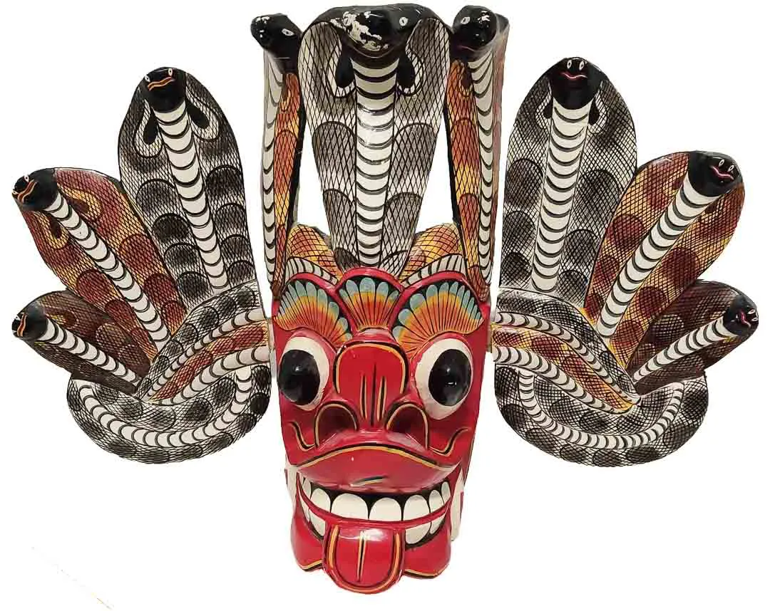 Naga Raksha Maske – Handgeschnitzte Sri Lanka Wandmaske Cobra 42x30 - Bild 1