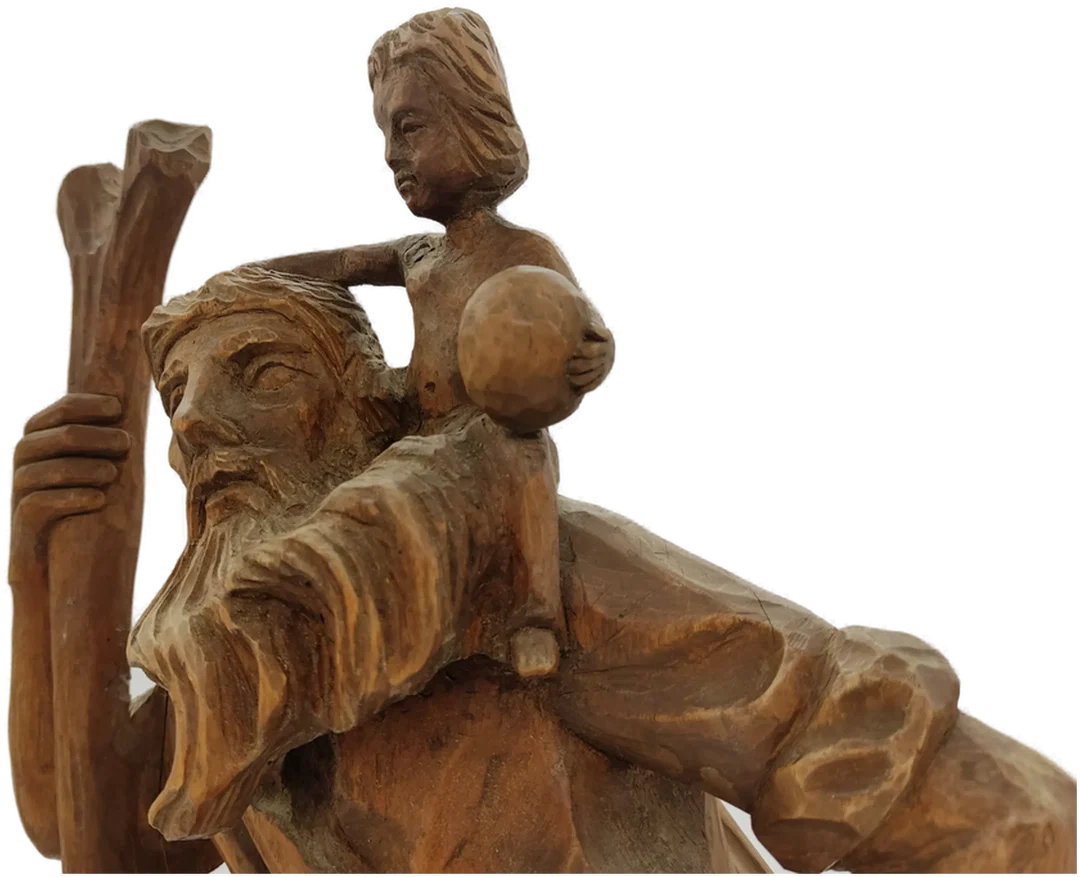 Holzskulptur Statue Figur "Heiliger Christophorus mit Kind" – Bild 3