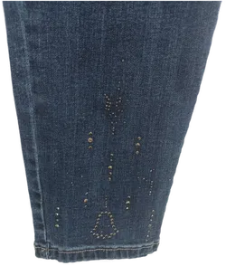 Jeans mit Steinchen, lang mit Stretch, blau mit Taschen, Größe 38 - Bild 3