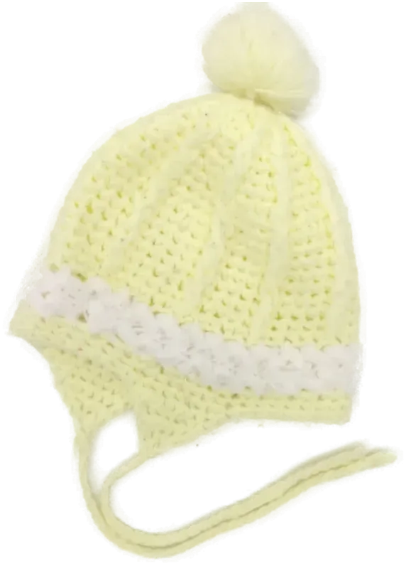Vintage Baby Haube handgehäkelt, zitronengelb/weiß - Bild 1