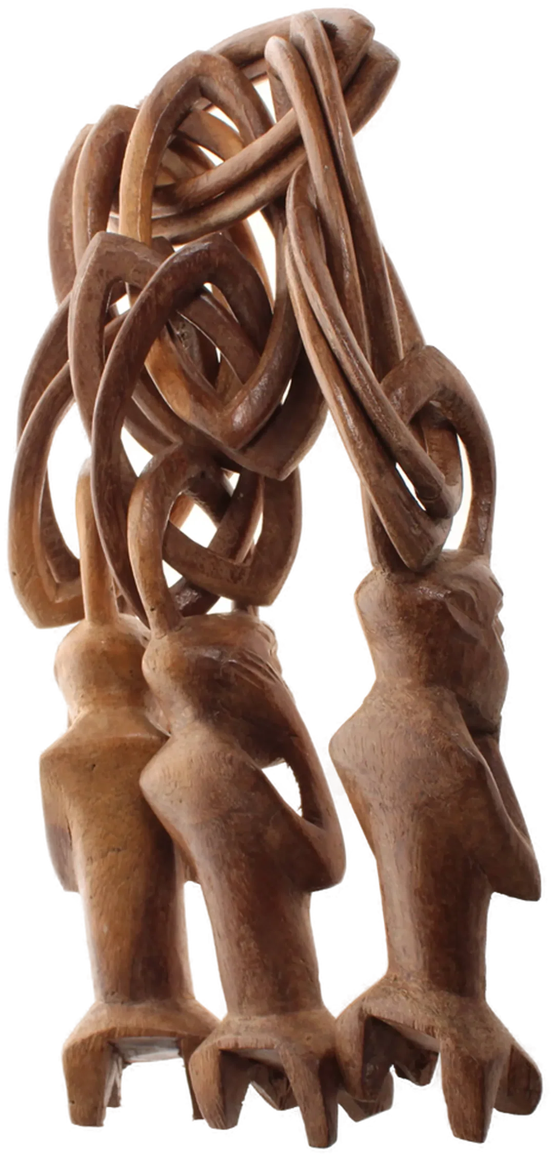Afrikanische Holzskulptur – 3 Figuren mit Ringen – handgeschnitzt – Ethno Kunst – Bild 3