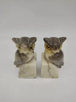 2er Set Eulen Buchstützen aus Stein - Bild 2