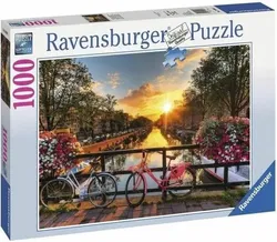 Ravensburger Puzzle 1000 Teile – Amsterdam-Kanal bei Sonnenuntergang, Fahrräder auf Brücke - Bild 1