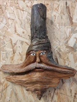 Waldgeist Wandfigur Holz 36 cm | Handgeschnitztes Unikat - Bild 1