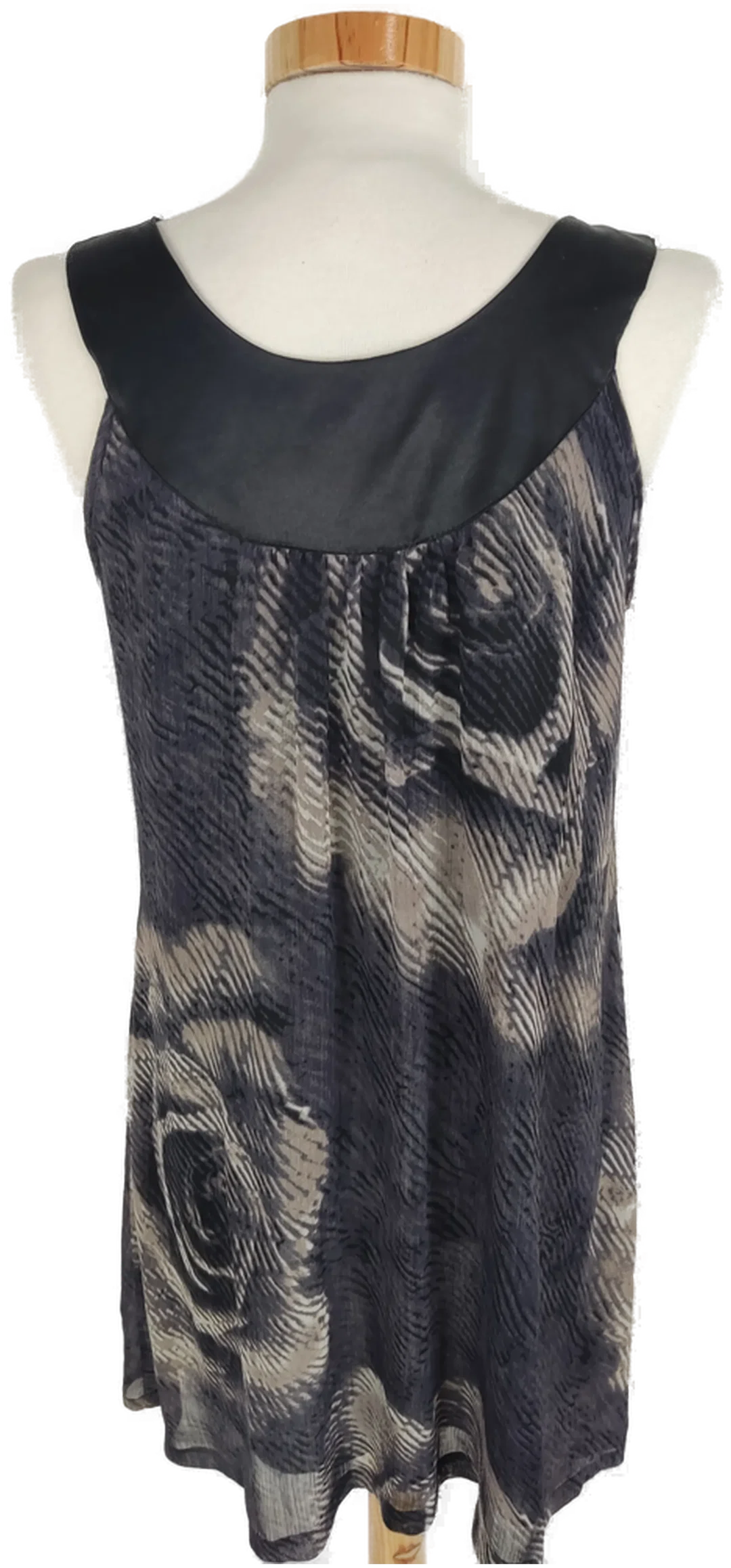 Kleid/ long Top, "okay", ärmellos mit Rundhalsausschnitt, schwarz/braun gemustert, Größe 38 – Bild 3