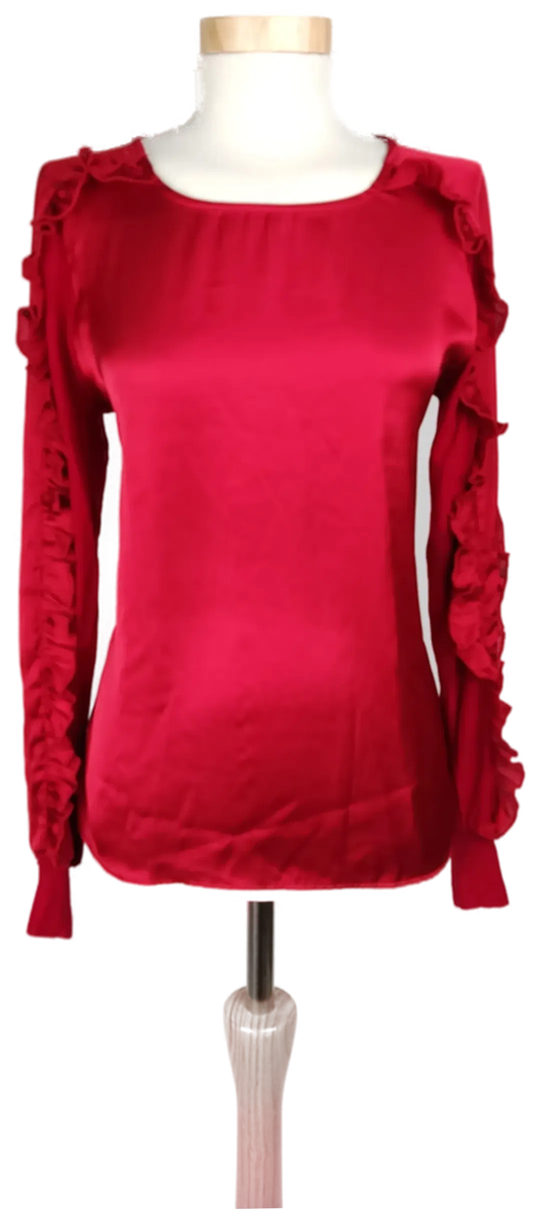 Zara Damen Bluse rot mit Rüschen am Ärmel - M/38 - Bild 4