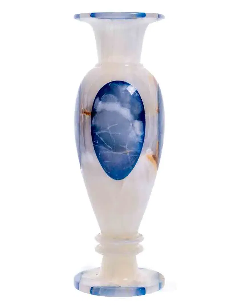Dekorative Vase in milchweiß-blau-braun, Höhe 30cm - Bild 4