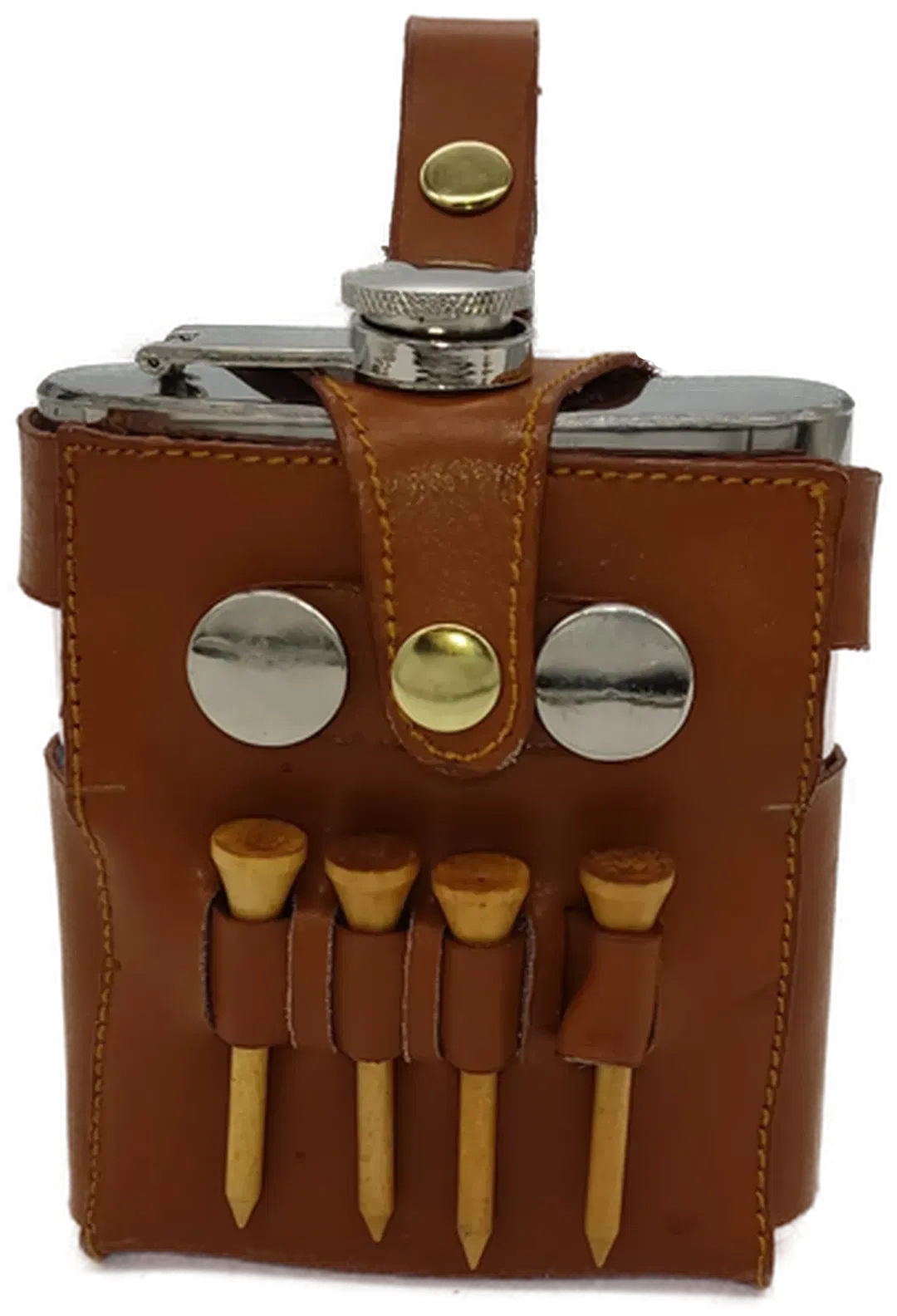 Golfer's Flachmann-Set mit Ledertasche und 4 Golf-Tees - Bild 1