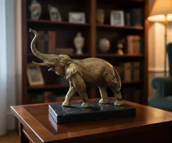 Massive Messing Elefant Figur auf Marmorsockel – ca. 25 x 23 x 12 cm – schwere Skulptur – Vorschau 2