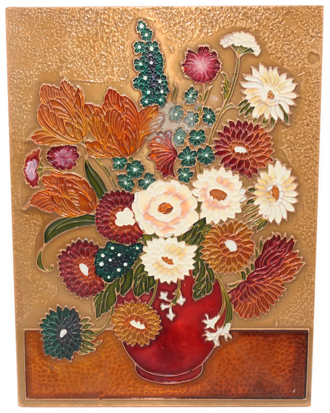 Wandrelief Echt Kupfer Handarbeit – Nentwig Relief mit Blumenmotiv - Bild 1