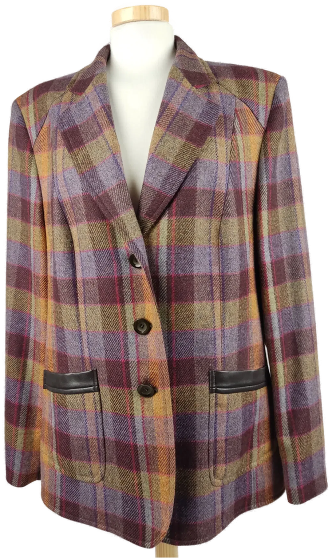 Basler Damenblazer kariert mit Kunstleder-Applikationen an den Taschen - XL/42 - Bild 1