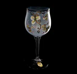 6 Weingläser handbemalt – Blau mit Goldrand & Blütendekor – Höhe ca. 18,5 cm - Bild 2