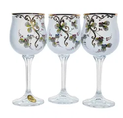 6 Weingläser handbemalt – Blau mit Goldrand & Blütendekor – Höhe ca. 18,5 cm - Bild 3