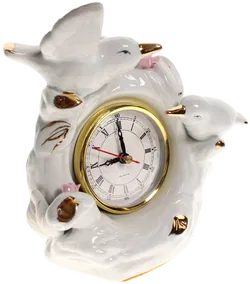 Porzellan-Tischuhr mit Vogelornamenten — Quarzwerk, Dekorativ, H = 17,5 cm - Bild 3