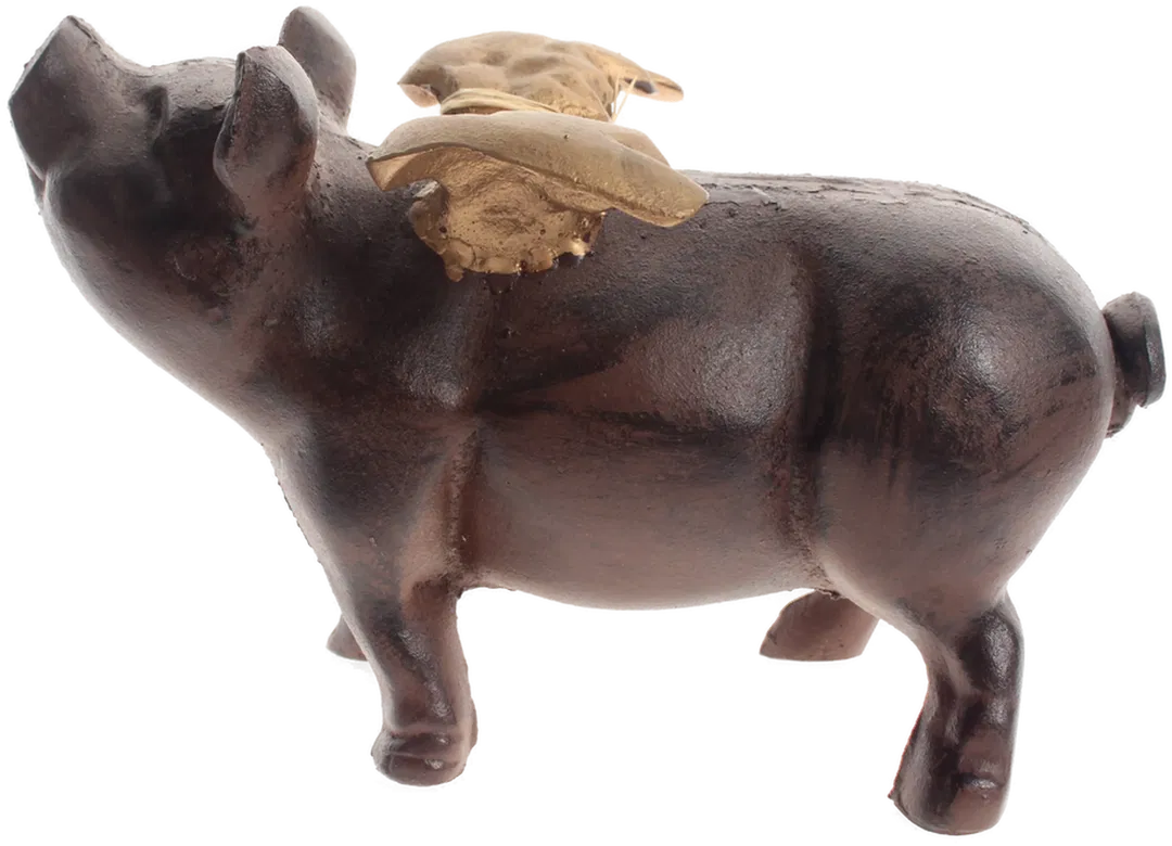 Geflügeltes Schwein – schwere Deko-Skulptur | vermutlich Messing | ca. 29 cm - Bild 1