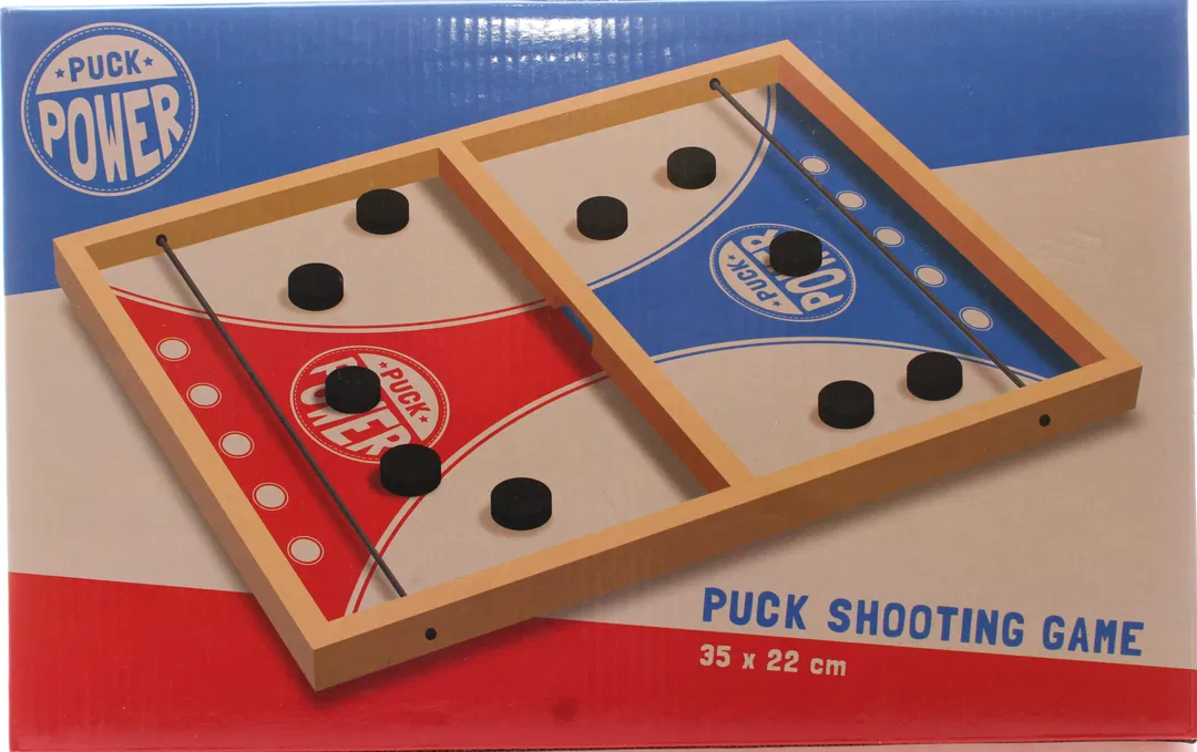 PUCK POWER Holz Puck Shooting Game – Scheibenschießen – 35 x 22 cm – Geschicklichkeitsspiel - Bild 4