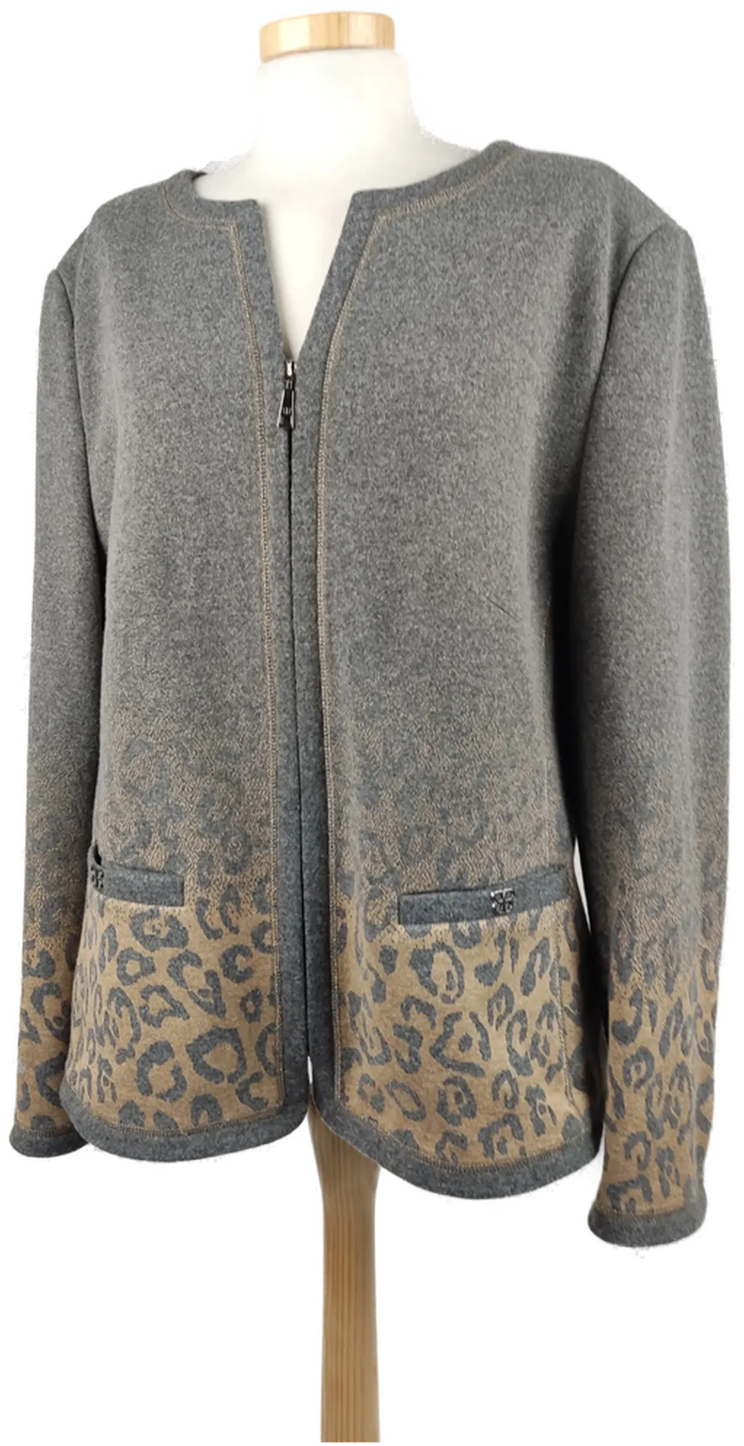 Basler Damenblazer mit Zipp vorne / grau-beige / goldene Ziehrnaht - XXL/44 - Bild 4