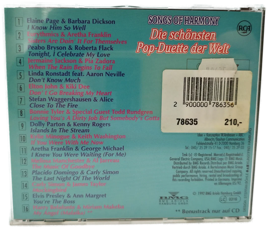 Songs of Harmony, Die schönsten Pop-Duette der Welt - CD / 1992 – Bild 2