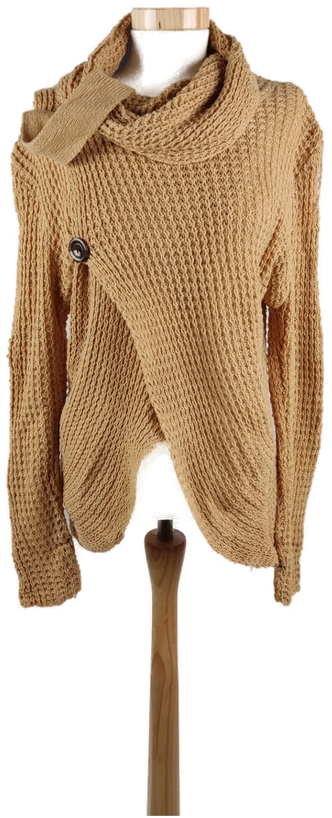Asymmetrischer Damen Strickpullover mit Rollkragendetails, Braun, Gr. M - Bild 1