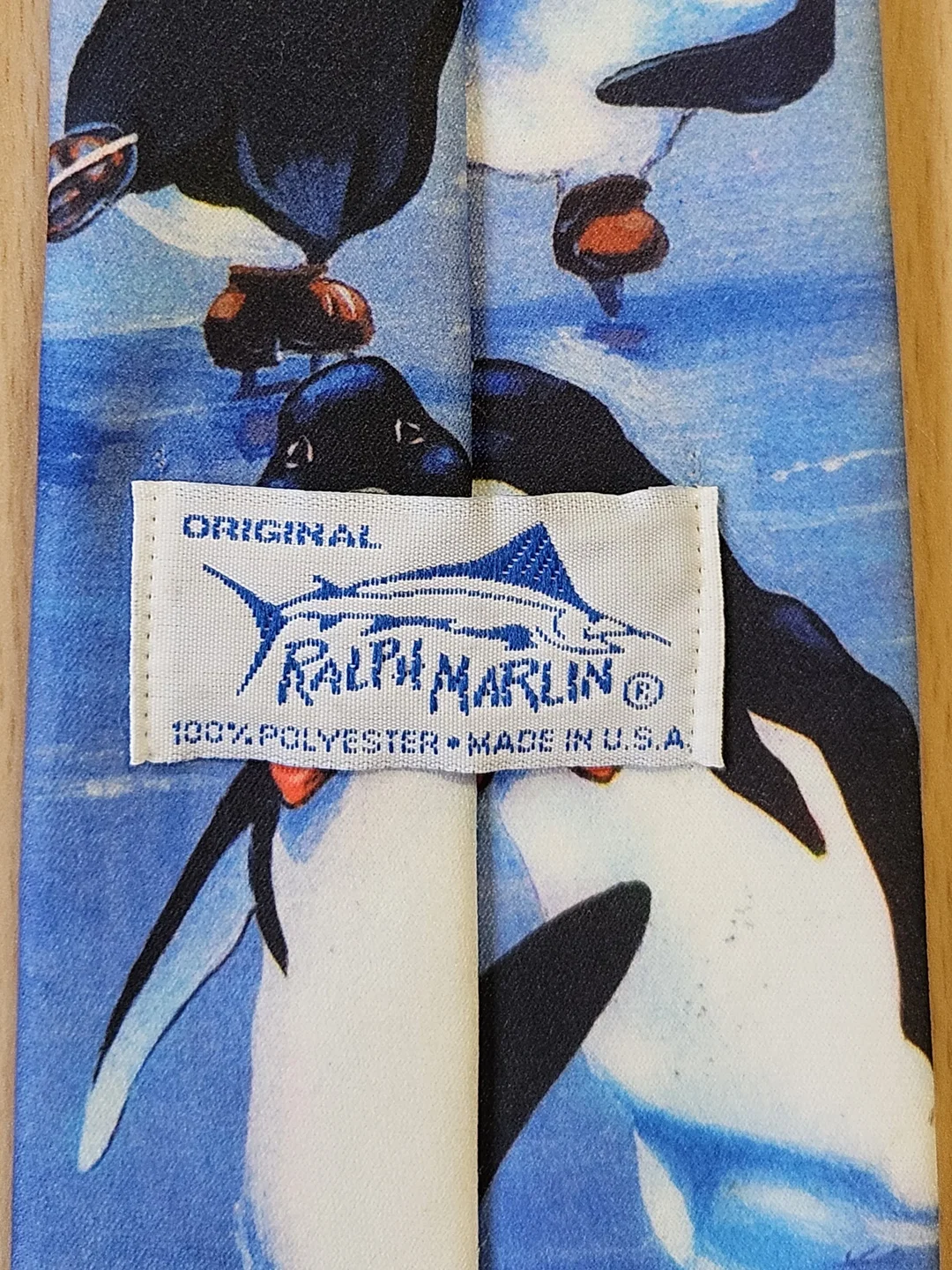 Vintage Ralph Marlin Krawatte "Penguins on Ice" 1990, 90er Pinguin Kult – Bild 3