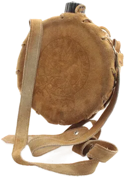 Vintage Feldflasche / Trinkflasche rund mit Wildlederbezug – Ø ca. 18,5 cm – mit Trageriemen - Bild 2