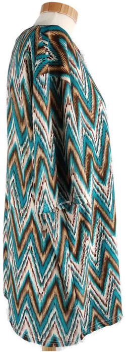 T-Shirt 'Fudayu', kurzarm mit Rundhalsausschnitt, beige/braun/türkis gemustert, Größe 46 - Bild 2