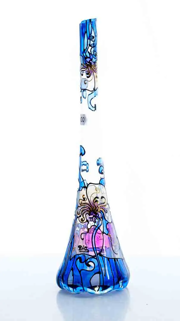 Handbemalte Glasvase mit Blumenmotiv in Blau und Lila 30 cm – Bild 1