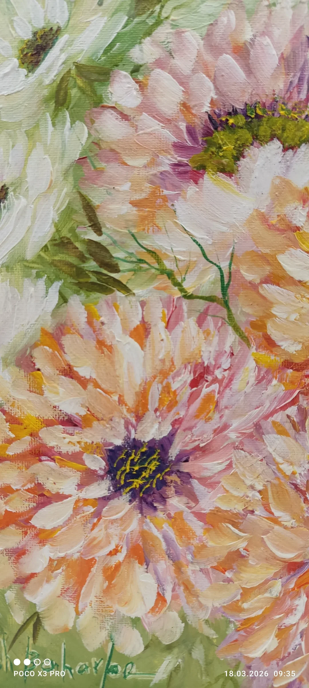 Ölbild Blumen Auf Leinwand 30x30 | Floraler Zeitreisender – Bild 6
