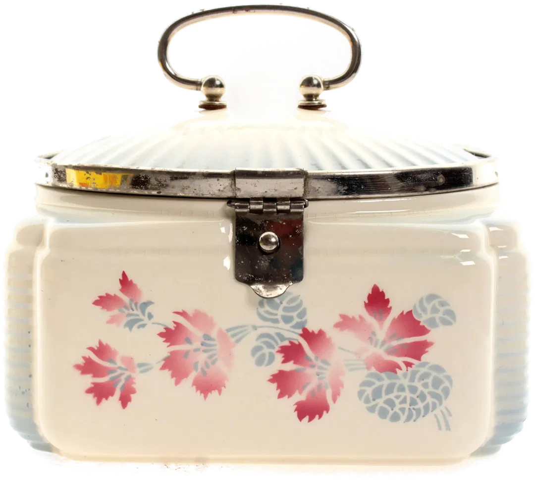 Vintage Porzellandose mit Metallverschluss & Henkel – Blumenmotiv – 39 × 12 × 12 cm - Bild 1