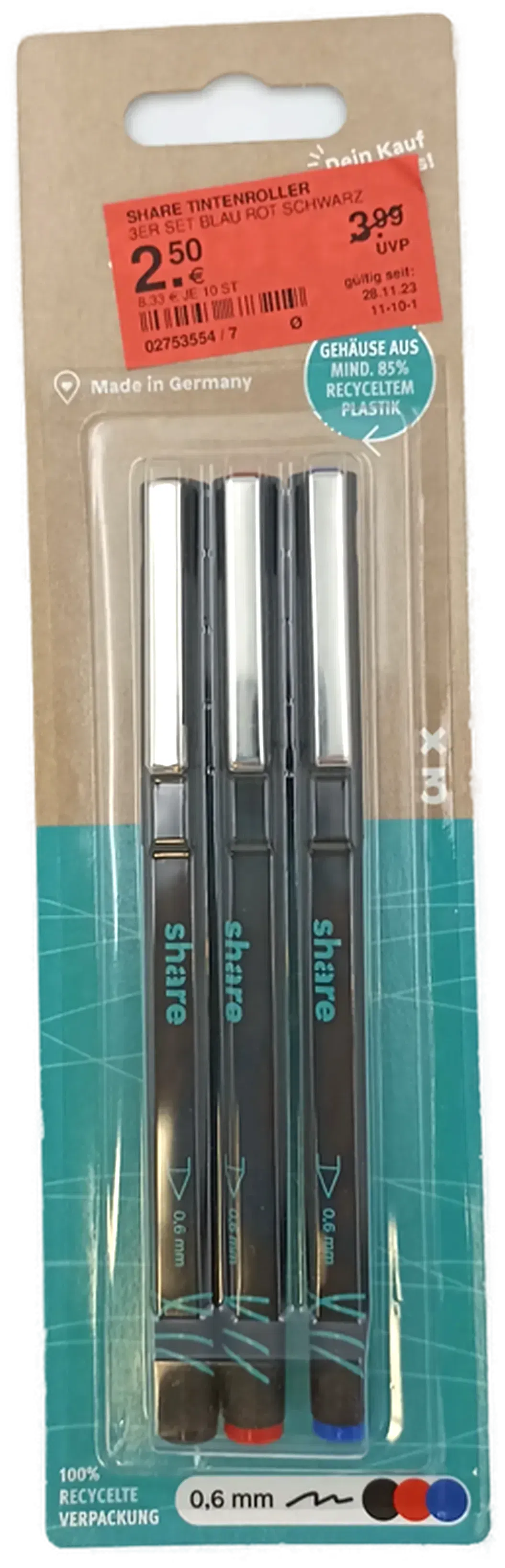 Share Tintenroller 3-teiliges Set blau/rot/schwarz - Bild 1