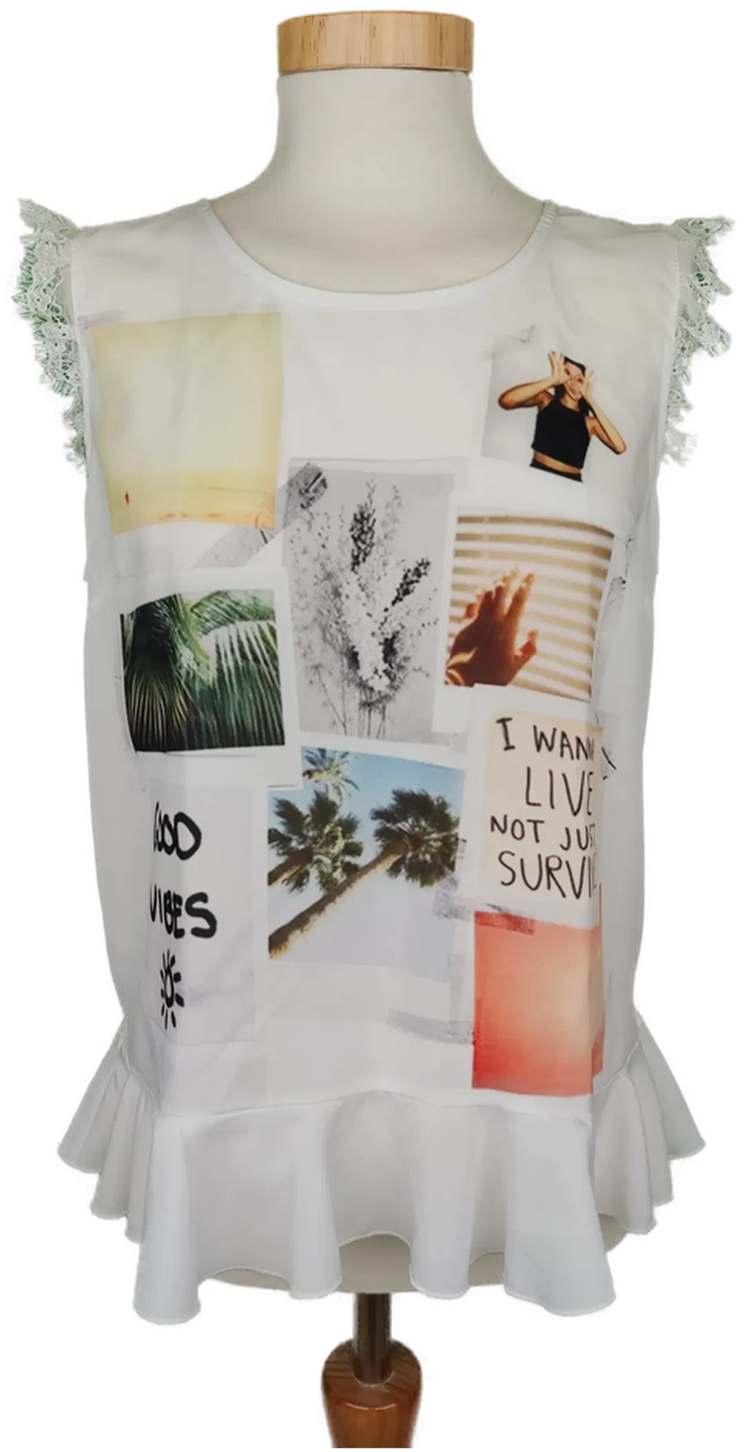 Siste's Damen Top weiß, transparent mit Druck und offenem Rücken - S/36 - Bild 4