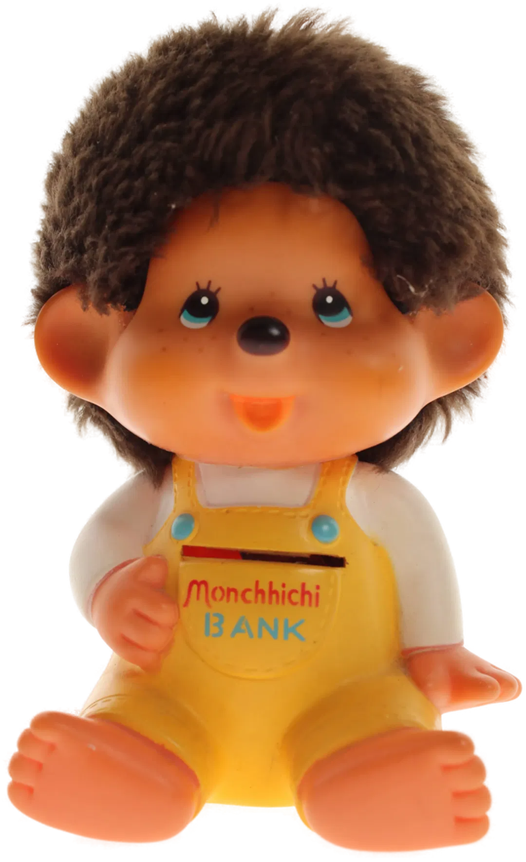 Monchhichi Spardose – ca. 13 cm – gelber Overall – Vintage Sammelfigur „Monchhichi Bank“ - Bild 2