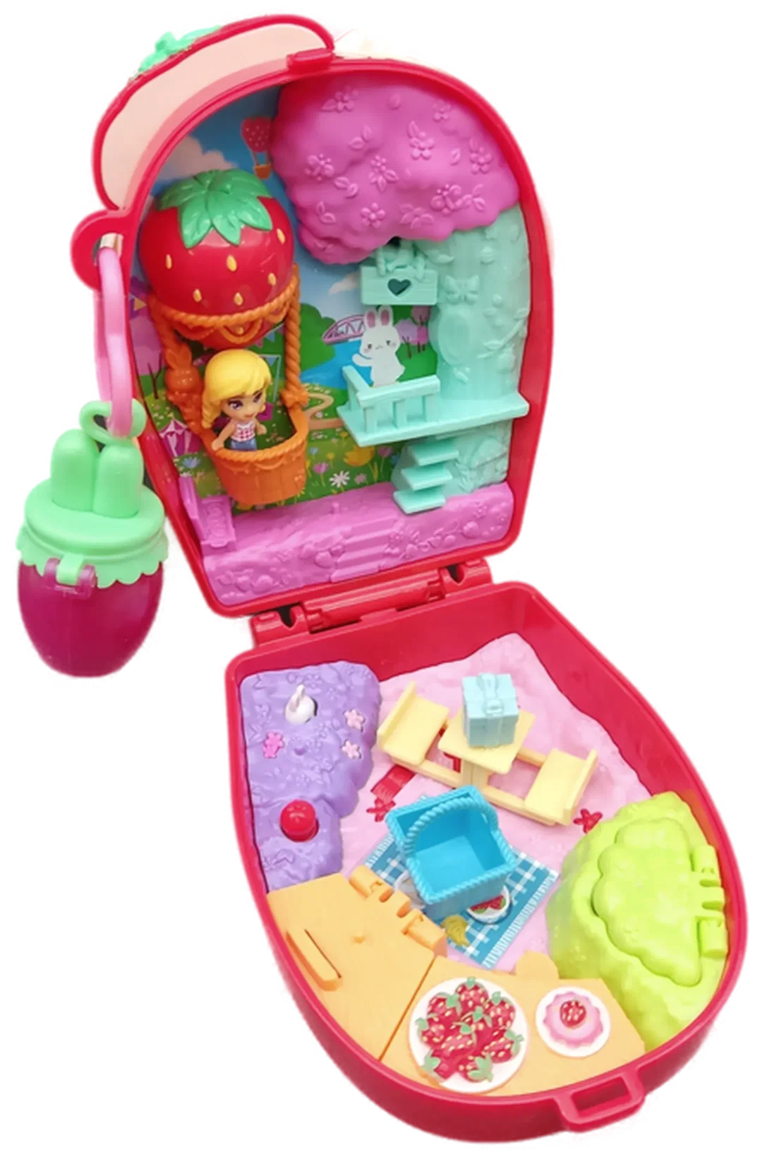 Mattel Polly Pocket Erdbeer-Häschen Schatulle – Picknick-Spielset mit Micro-Puppe & Zubehör – Bild 8