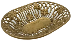 Jugendstil Messingschale "MOD DEP" – Ovale Dekoschale mit floralem Durchbruchmuster