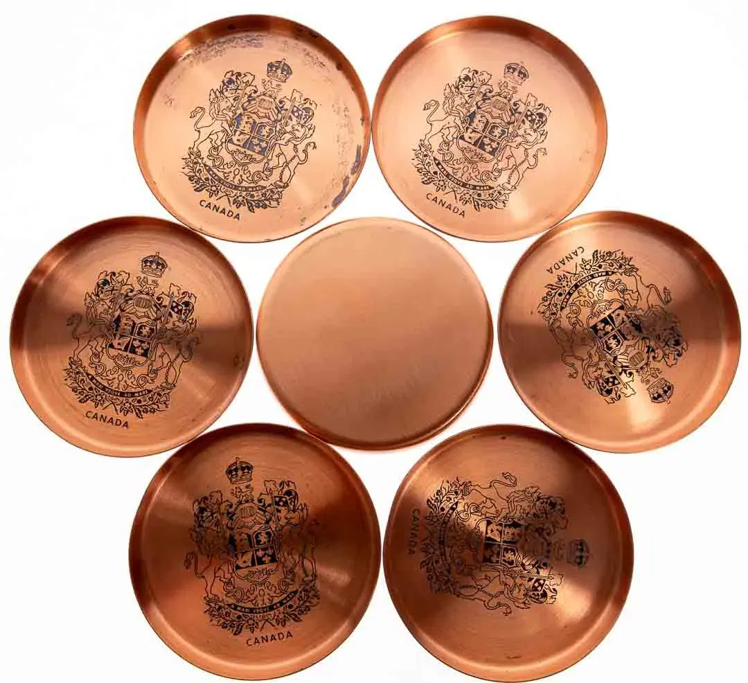 Vintage Untersetzer Set mit Halterung aus Kupfer (8 Stück) - Bild 3