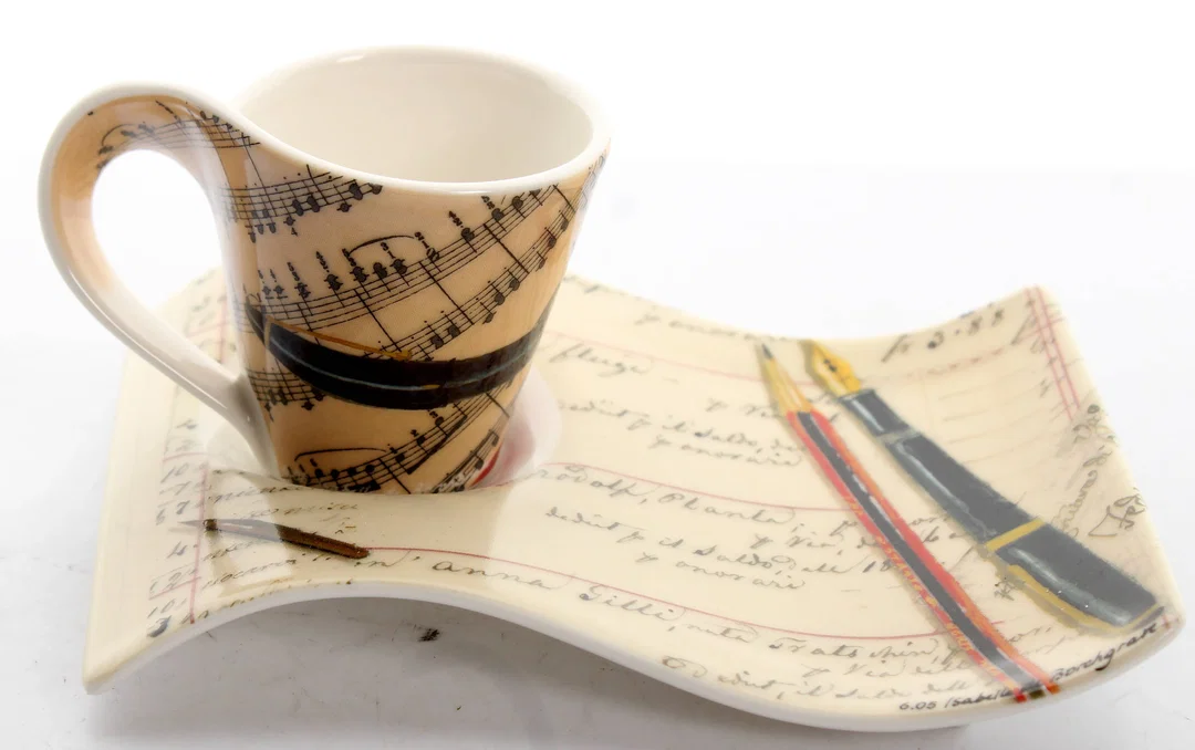 Villeroy & Boch Espresso-/Mokkatasse mit Untertasse – Musik & Noten Design – Porzellan - Bild 4