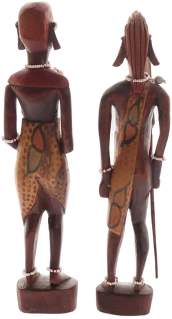 2 handgeschnitzte afrikanische Holzskulpturen – Schmuckperlen – ca. 31,5 cm – Paar - Bild 3