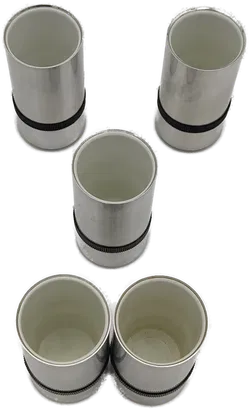 5 Schnapsbecher AACHEN GERMANY DESIGN PAT. PEND. Kunststoff/Metall - Bild 2