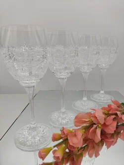 Kristall-Weingläser 4er-Set mit Schliffmuster | Tschechischer Vintage-Schatz – Vorschau 2