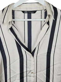 ZARA Damen Bluse mit Streifen, weiß - Gr. XL – Vorschau 3