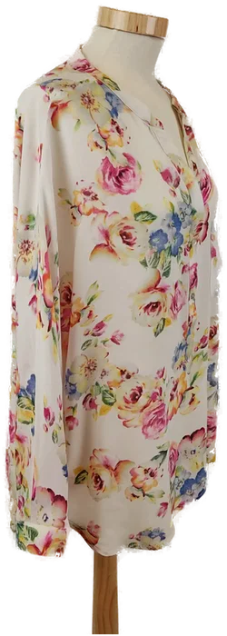 Weiße Damenbluse geblümt, 3/4 Arm, Gr. M - Bild 3