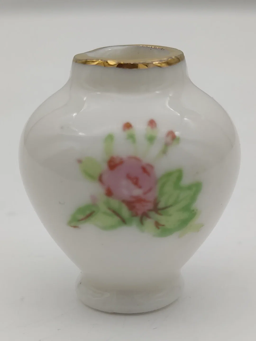 Puppenhaus Zubehör: Miniatur Fürstenberg Porzellanvase mit Rosendekor Goldrand | Sammlerstück  – Bild 1