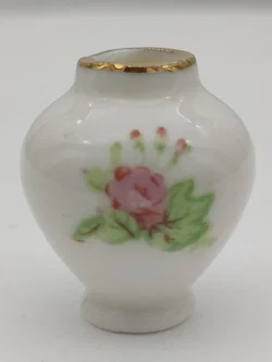 Puppenhaus Zubehör: Miniatur Fürstenberg Porzellanvase mit Rosendekor Goldrand | Sammlerstück  - Bild 1