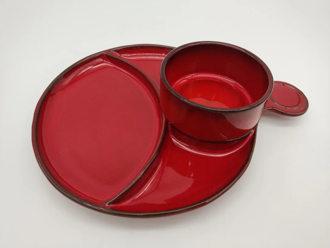 Vintage-Grillteller / Fondue-Geschirr - rot – Bild 2