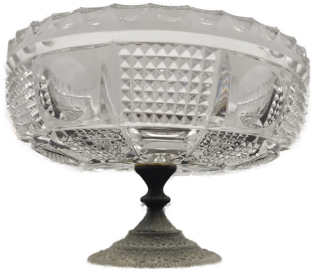Alte Glasschüssel mit Metallfuß – Bild 3