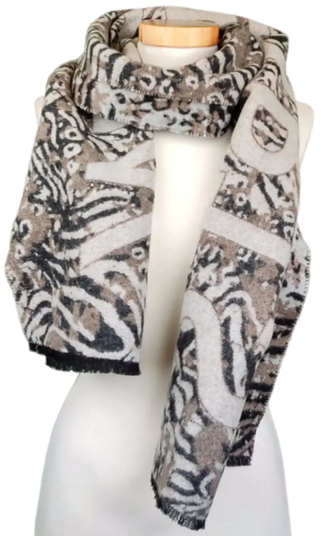 Marc Cain Damen Schal mit Animal-Print und Schriftzug in erdigen Naturfarben - Bild 1