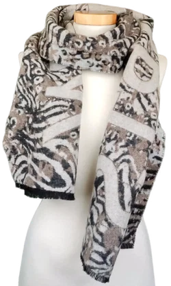 Marc Cain Damen Schal mit Animal-Print und Schriftzug in erdigen Naturfarben - Bild 1