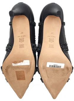 Escada Damen Lederpumps schwarz mit Tweed Besatz Gr. 37 - Bild 6